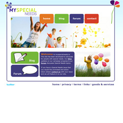 My Special Needs website. Unique website and logo design for Special Needs site developed in HTML/ASP/PHP and CSS. Blogging engine by Wordpress. Custom wordpress blog theme and skin to match the main site template and Twitter account integration.